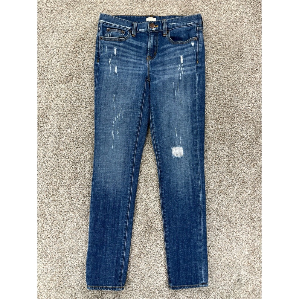 J.Crew Jeans Women's 26 Blue‎ Mid-Rise Straight Leg Rip & Repaired Indie Grunge